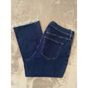 J Crew Jeans Womens 33 Tall Blue High Rise Flare Crop Raw Hem Button Front Denim